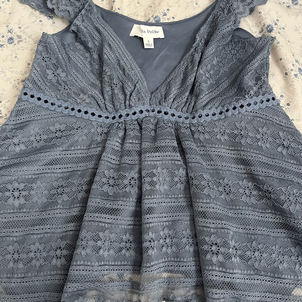 Chic Blue Lace Flowy Top